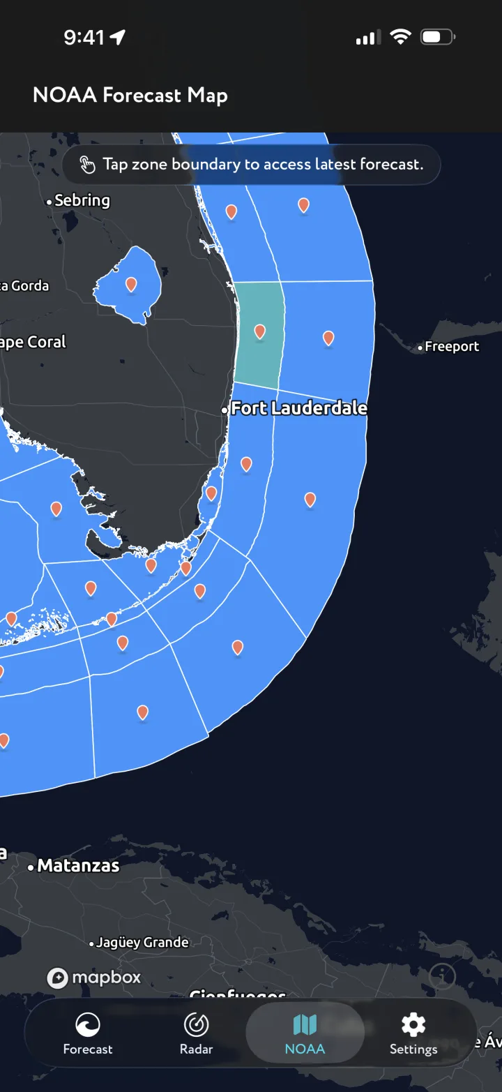 WeatherMarine NOAA coastal forecast-zone map
