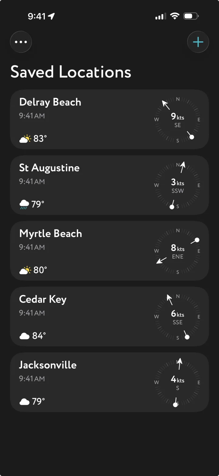 WeatherMarine saved marine forecast locations