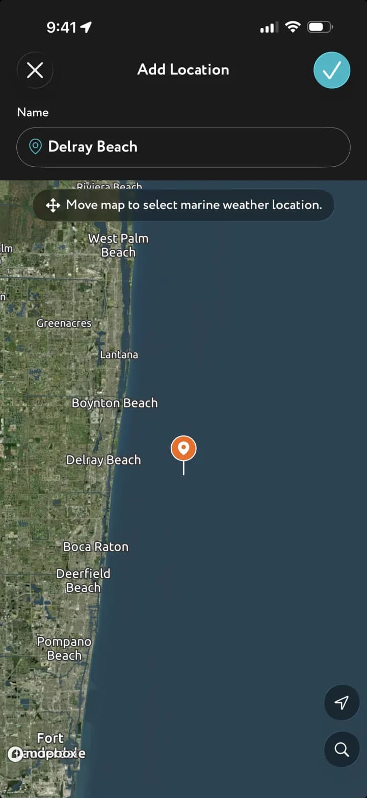 Selecting a marine forecast location from the WeatherMarine map