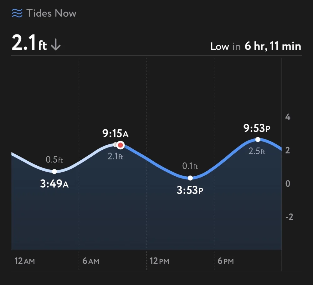 WeatherMarine tide chart with four daily high and low tide events